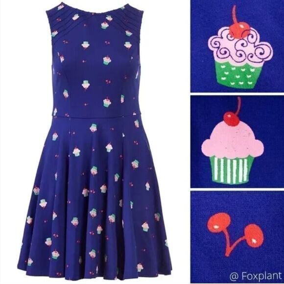 Unique Vintage Gwynnie Bee Cupcake‎ Print Navy Dress, 1X - Picture 2 of 14